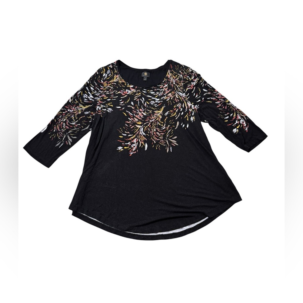 JM Collection Black Tunic with Multi-Color Brushstroke Floral Print Size XXL